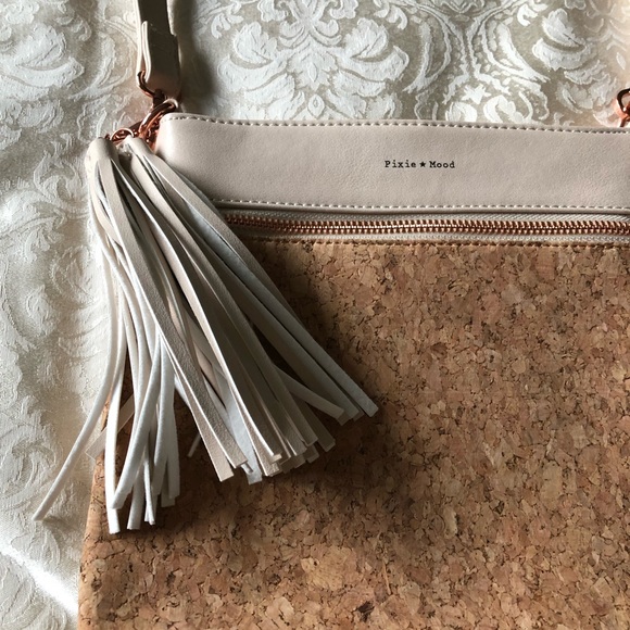 Imitation Cork Crossbody Purse With Rose Gold Toned Hardware & Tassels - Picture 3 of 10